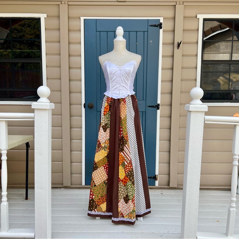 Carefree Fashion Patchwork Maxi Skirt in Brown and Autumn Prints Women’s Size XS
